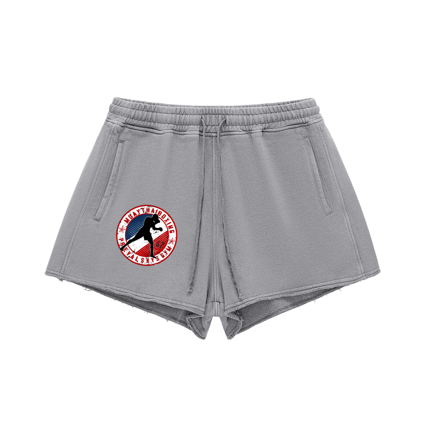 Snow Washed Raw Edge Drawstring Shorts